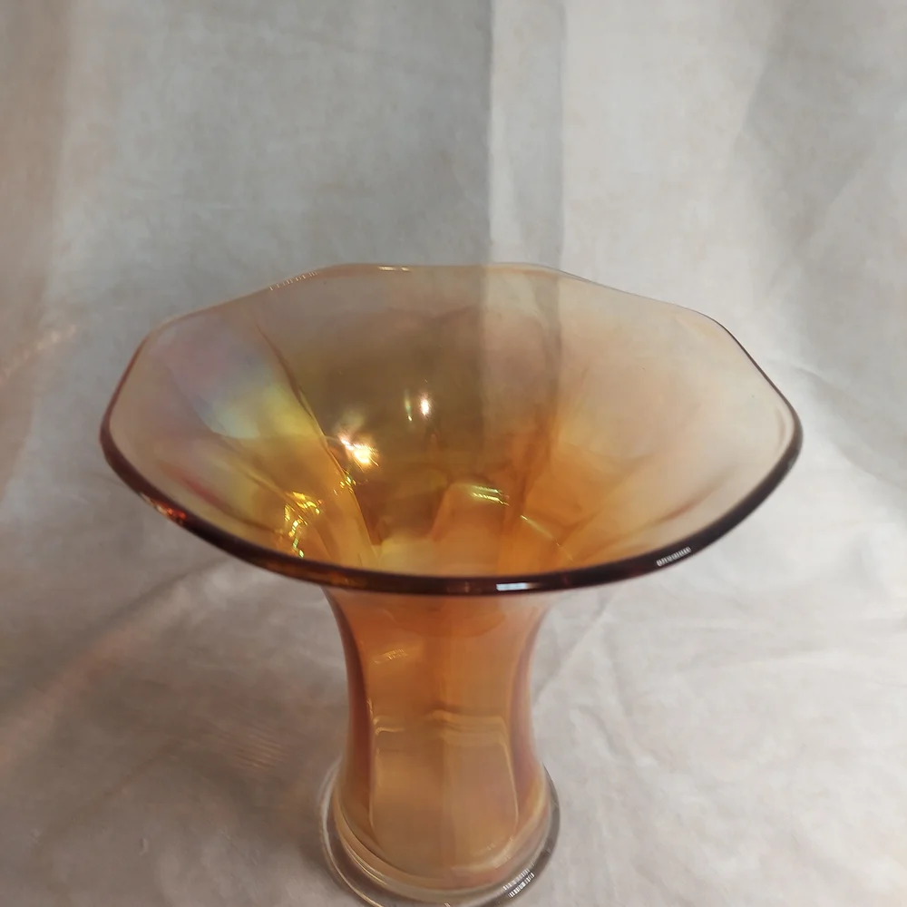 Vintage Imperial Marigold Carnival Glass Flared Trumpet Vase Ruffled Rim